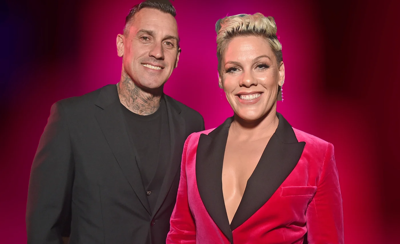 carey hart and pink  posing